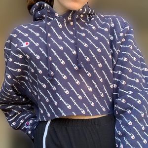 cropped blue champion hoodie!! (bought cropped)